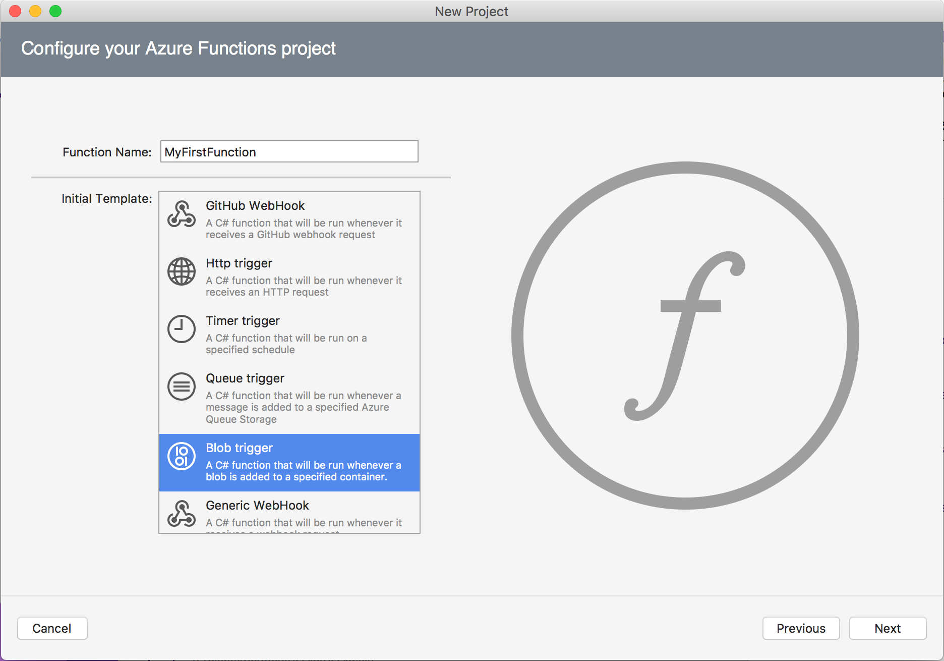 Azure functions in Visual Studio for Mac