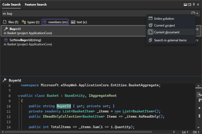 search scope in Visual Studio